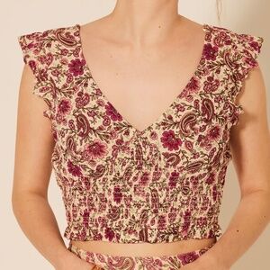 Patrons of Peace Bay Top/Paisley & Floral Crop Top/Size Large